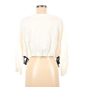 Zara White Ballon Crop Ribbon Top